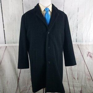Covington Mens Size L Wool Blend Black 3/4 Long Winter Trench Coat Jacket